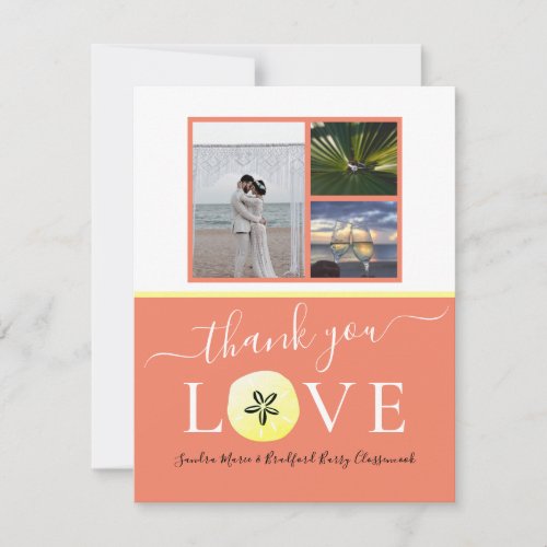 Photo Collage Burnt Orange Coral Wedding  love  Thank You Card