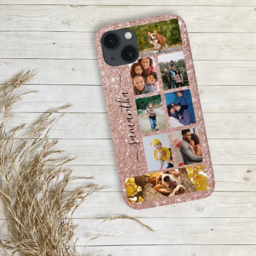 Photo Collage Calligraphy Monogram Name Glitter Ca iPhone 13 Case