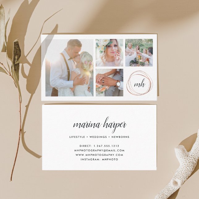 Photo Collage & Calligraphy Monogram Photographer Business Card (Creator Uploaded)