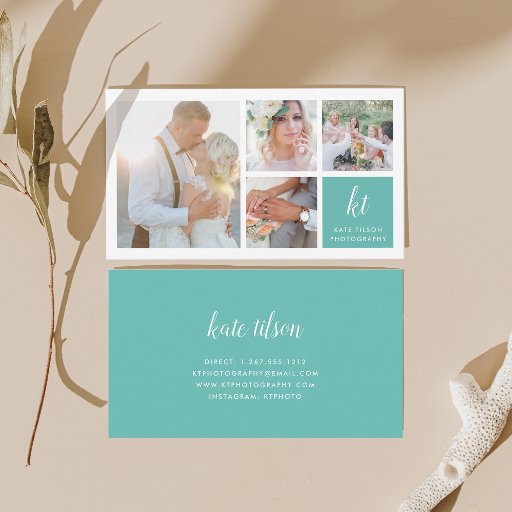 Customizable Photo Collage &amp; Calligraphy Monogram Photographer Business Card