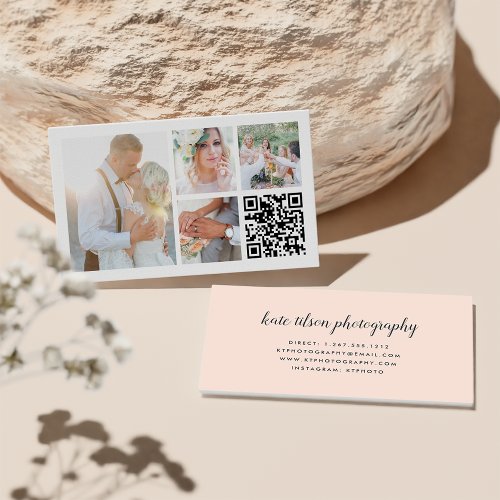 Photo Collage  Calligraphy Photographer QR Code Business Card