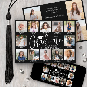 Photo Collage & Captions Black & White Graduation Announcement