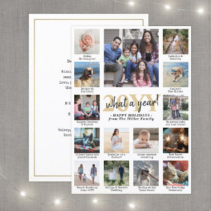 Photo Collage & Captions What a Year Gold White Holiday Card
