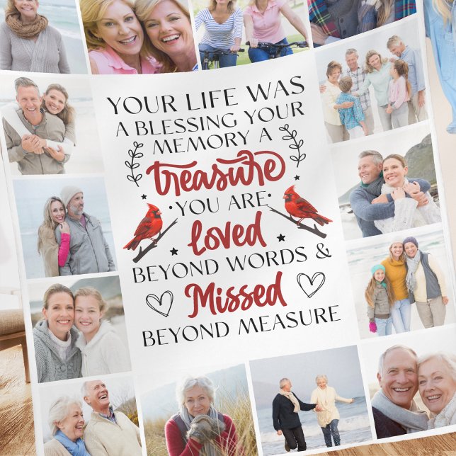Photo Collage Cardinal Memorial Quote Fleece Blanket (Creator Uploaded)