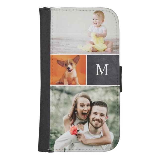 Photo Collage Chalkboard Monogram Family Simple Samsung Galaxy Wallet Case (Front)