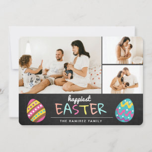 Photo Collage Chalkboard Pastel Happiest Easter  Holiday Card