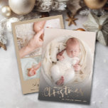 Photo Collage Christmas Birth Announcement<br><div class="desc">Sweet holiday theme birth announcements feature your favorite newborn photo on the front with the greeting Merry Christmas and your names. Your baby's birth stats and 3 photos on the back. CHANGE the background color on the back with our Edit tools.</div>