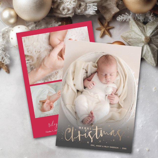 Photo Collage Christmas Birth Announcement (Upload your favorite photos to create a Christmas greeting card and birth announcements)