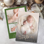 Photo Collage Christmas Birth Announcement<br><div class="desc">Sweet holiday theme birth announcements feature your favorite newborn photo on the front with the greeting Merry Christmas and your names. Your baby's birth stats and 3 photos on the back. CHANGE the background color on the back with our Edit tools.</div>