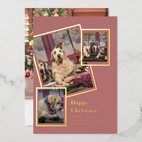 PHOTO Collage Christmas Card REAL GOLD FOIL