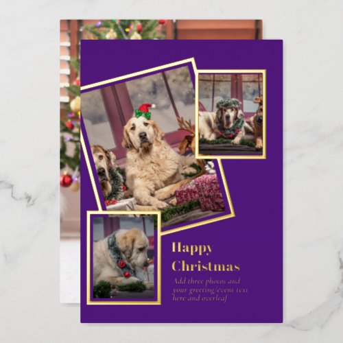 PHOTO Collage Christmas Card REAL GOLD FOIL