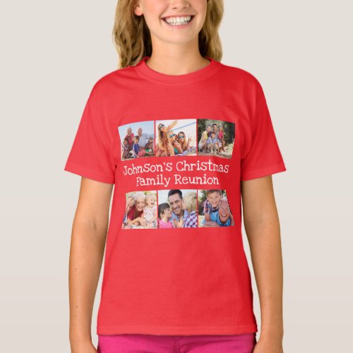 Photo Collage Christmas Family Reunion Girls T_Shirt