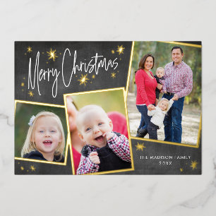 Photo Collage Christmas Gold Foil Holiday Card