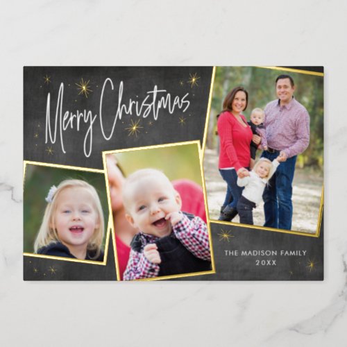 Photo Collage Christmas Gold Foil Holiday Card