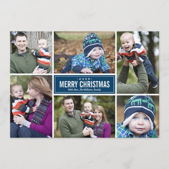 Photo Collage Christmas Greeting Card | Navy Blue