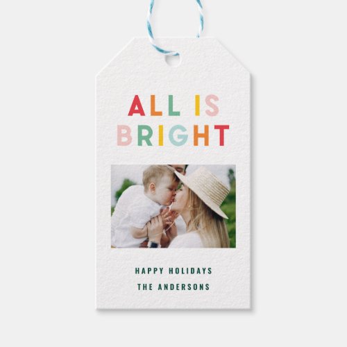 Photo collage christmas rainbow colorful bright ho gift tags