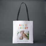 Photo collage christmas rainbow colorful bright ho tote bag<br><div class="desc">Photo collage christmas rainbow colorful stripe all is bright fun family holiday collection.</div>