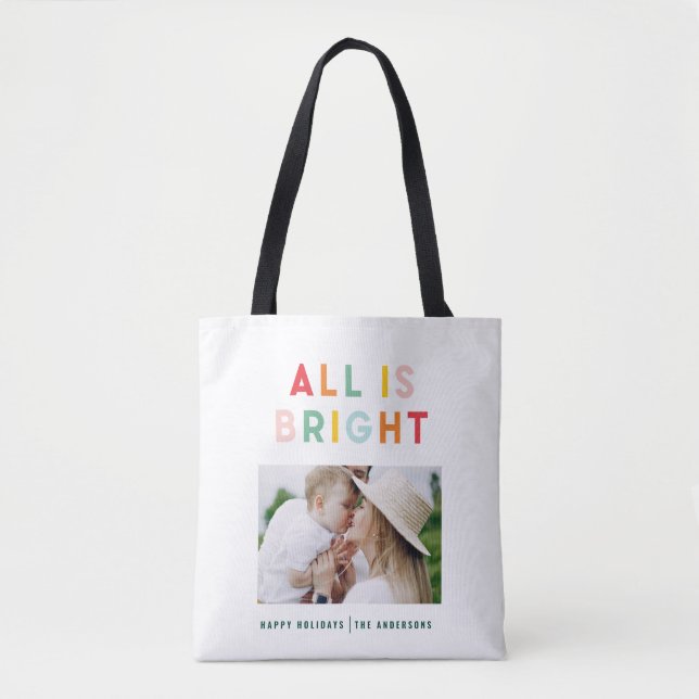 Photo collage christmas rainbow colorful bright ho tote bag (Front)