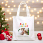 Photo collage christmas rainbow colorful bright ho tote bag<br><div class="desc">Photo collage christmas rainbow colorful stripe all is bright fun family holiday collection.</div>