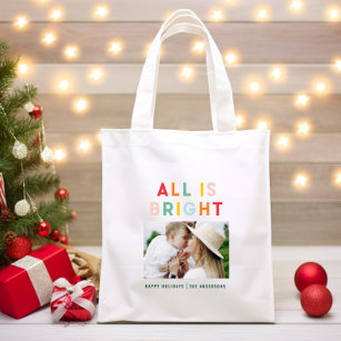 Photo collage christmas rainbow colorful bright ho tote bag