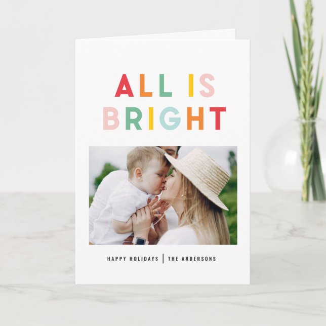 Photo collage christmas rainbow colorful bright holiday card (Front)