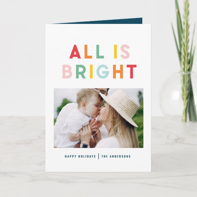 Photo collage christmas rainbow colorful bright holiday card (Front)
