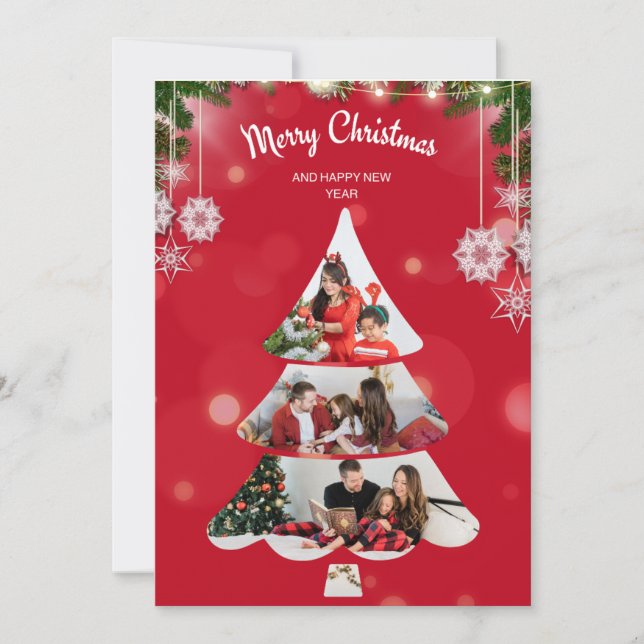 Photo Collage Christmas Tree Holiday Invitation (Front)