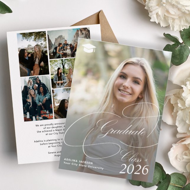 Photo collage classic graduate script graduation announcement (Creator Uploaded)