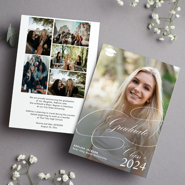 Photo collage classic graduate script graduation announcement (Creator Uploaded)