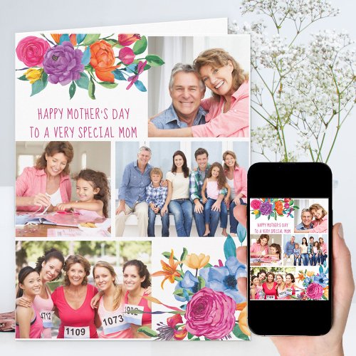 Photo Collage Colorful Floral Editable Card