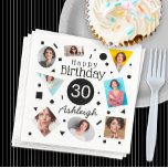 Photo Collage Confetti Name 30th Birthday  Napkins<br><div class="desc">A fun photo collage of confetti for a 30th birthday paper napkins with a customized name to serve with all you birthday treats. Bold graphics of confetti in triangles,  ovals,  rectangles,  circles and squares in Black and White. Add the birthday person's personality to the celebration style.</div>