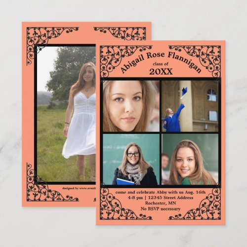 Photo Collage Coral Lace - 3x5 Grad Announcement