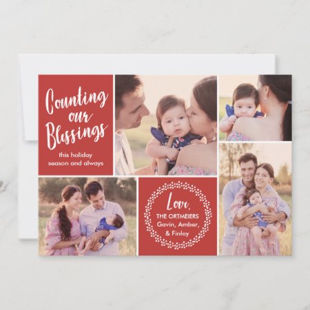 Photo Collage | Counting Our Blessings | Red Holiday Card