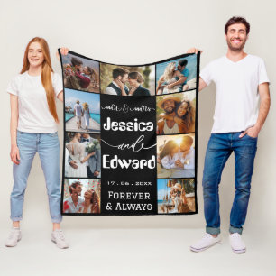 Photo Collage Couple 9 Pictures Forever and Always Fleece Blanket