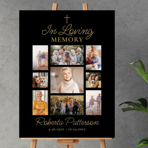 Photo Collage Cross Funeral Memorial Welcome Poster