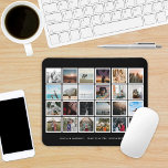 Photo Collage Custom Color Black Mouse Pad<br><div class="desc">A beautiful commemoration of your wedding day or other special event with 24 square photos in white frames in a grid layout with custom color background to match your wedding, special event or room decor. Editable text below photo layout. Sample shows black background color. Click "Customize It" and use the...</div>