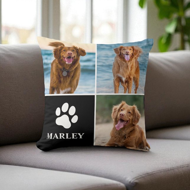 Photo Collage Custom Love Dog Lover Name Pet Throw Pillow (Creator Uploaded)