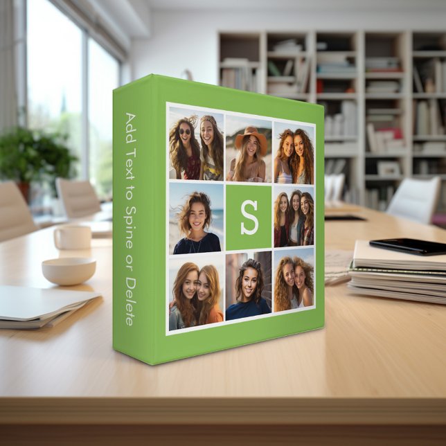 Photo Collage Custom Monogram - Lime Green 3 Ring Binder (Personalized photo binder)