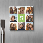 Photo Collage Custom Monogram - Lime Green Magnet<br><div class="desc">You can use Instagram photos for this design. Use 8 square photos to create a unique and personal gift. Or you can keep the hipster puppy and make a trendy keepsake. If you need to adjust the pictures,  click on the customize tool to make changes.</div>