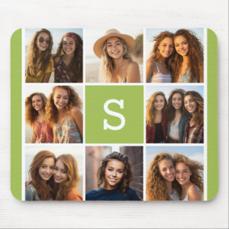 Photo Collage Custom Monogram - Lime Green Mouse Pad