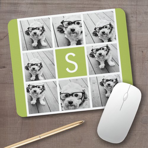 Photo Collage Custom Monogram _ Lime Green Mouse Pad