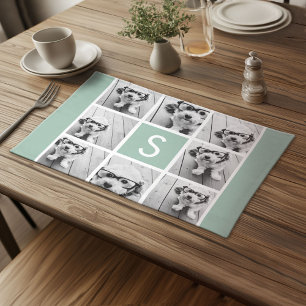 Photo Collage Custom Monogram Mint Green Cloth Placemat