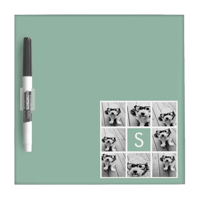 Photo Collage Custom Monogram Mint Green Dry Erase Board (Front)