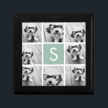 Photo Collage Custom Monogram Mint Green Gift Box<br><div class="desc">You can use Instagram photos for this design. Use 8 square photos to create a unique and personal gift. Or you can keep the hipster puppy and make a trendy keepsake. If you need to adjust the pictures,  click on the customize tool to make changes.</div>