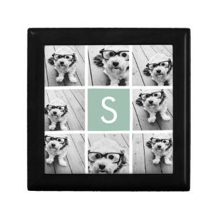 Photo Collage Custom Monogram Mint Green Gift Box