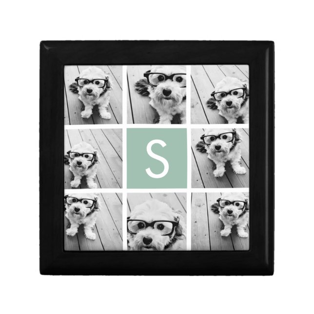 Photo Collage Custom Monogram Mint Green Gift Box (Front)