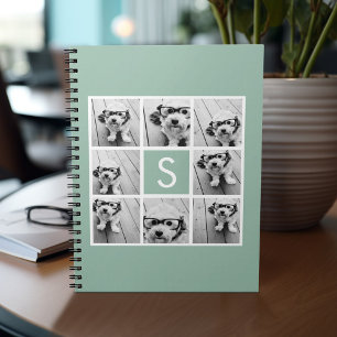 Photo Collage Custom Monogram Mint Green Notebook