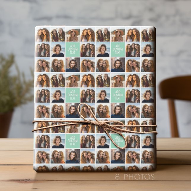 Photo Collage Custom Monogram Mint Green Wrapping Paper (Custom Photo Wrapping Paper)