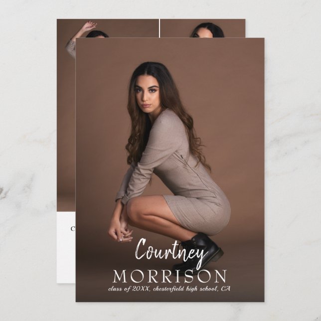 Photo Collage Custom Name Text Overlay Graduation  Announcement (Front/Back)