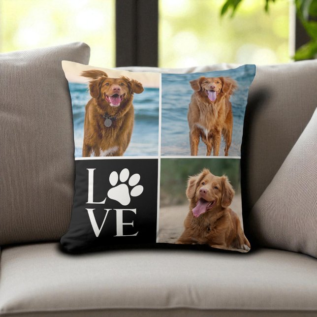 Photo Collage Custom Paw Dog Lover Pet Throw Pillow (Creator Uploaded)